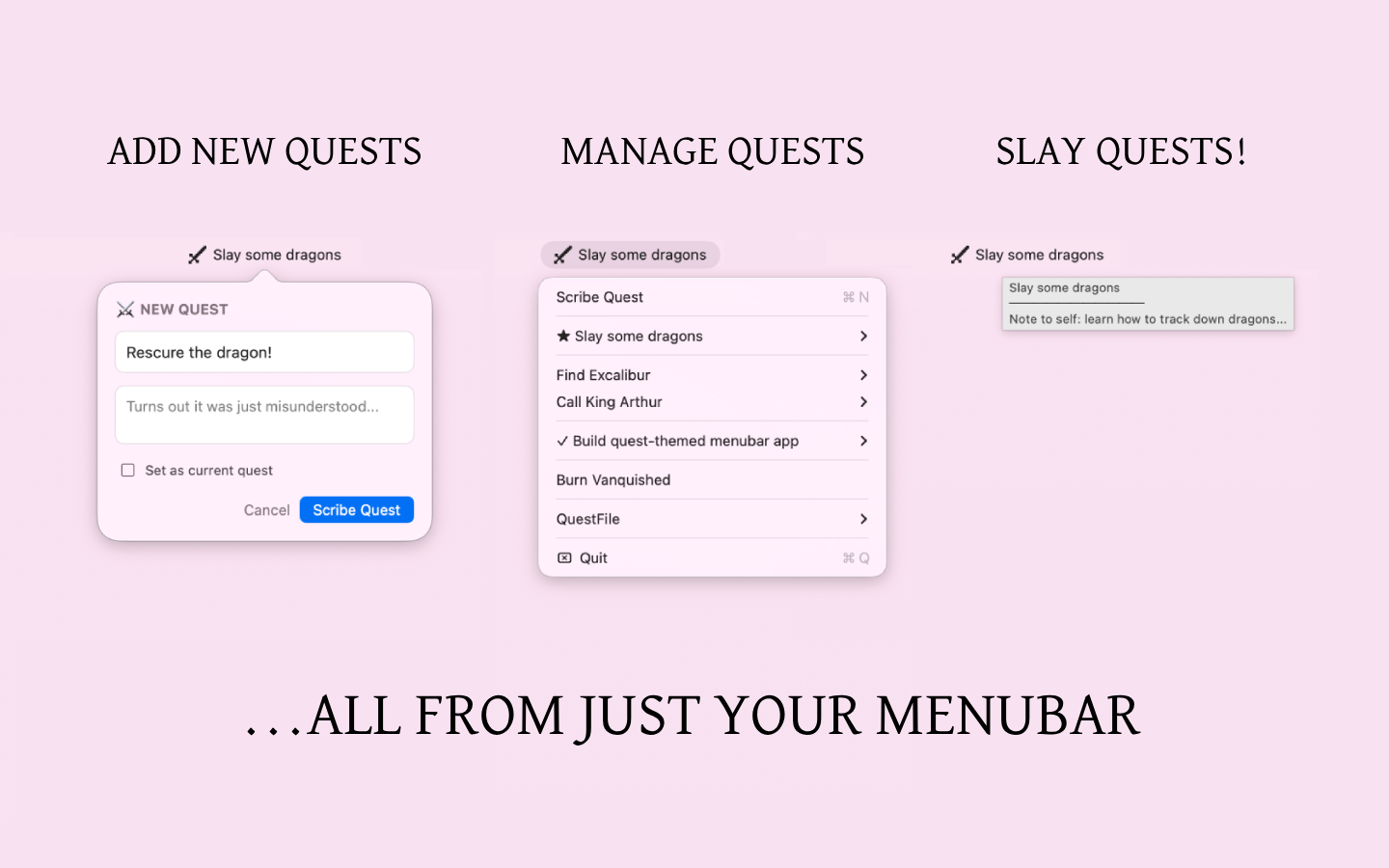 QuestBar in the menu bar